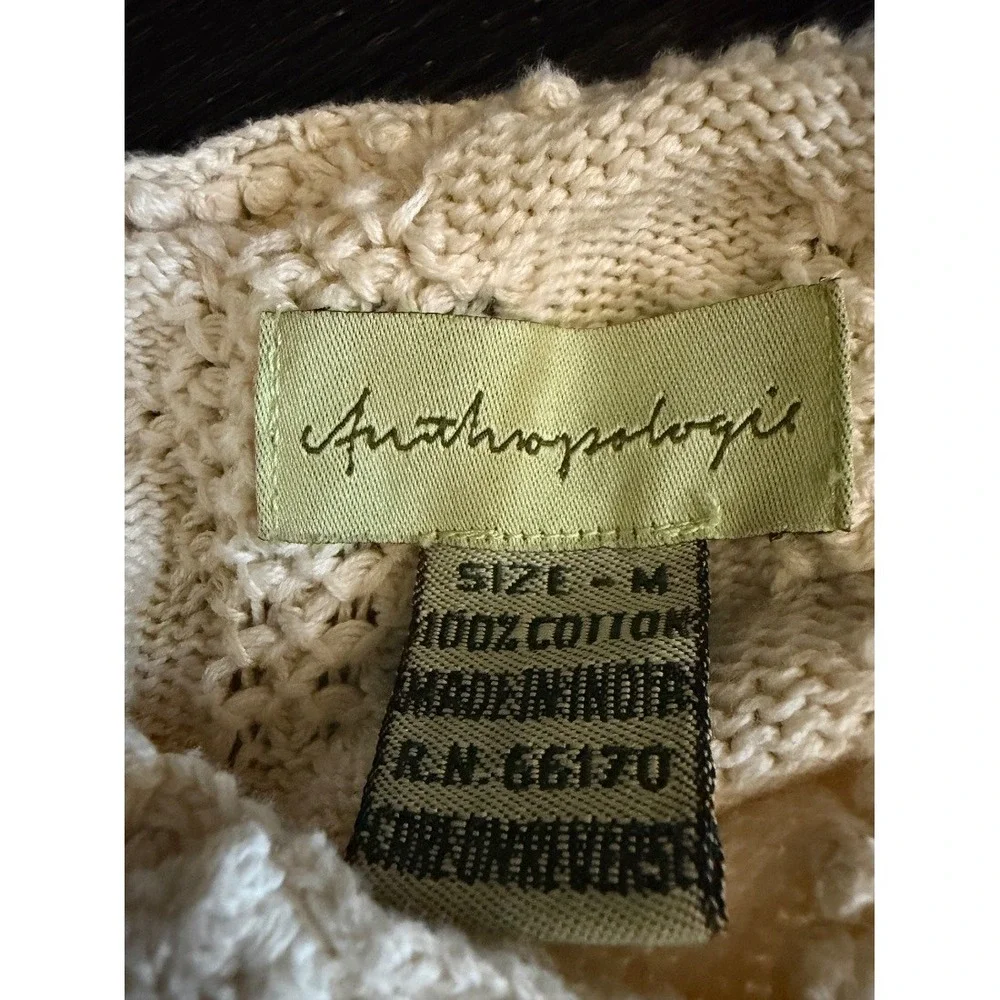 Anthropologie Womens Cream Cable Knit Crop Sweater Bobble Texture Size M